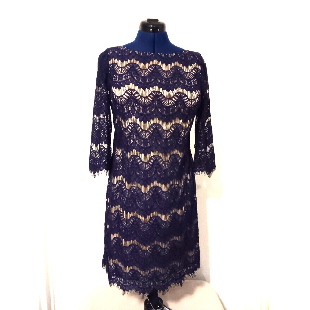 Jessica Howard Womens Blue Lace 3/4 Sleeves Sheath Dress 8